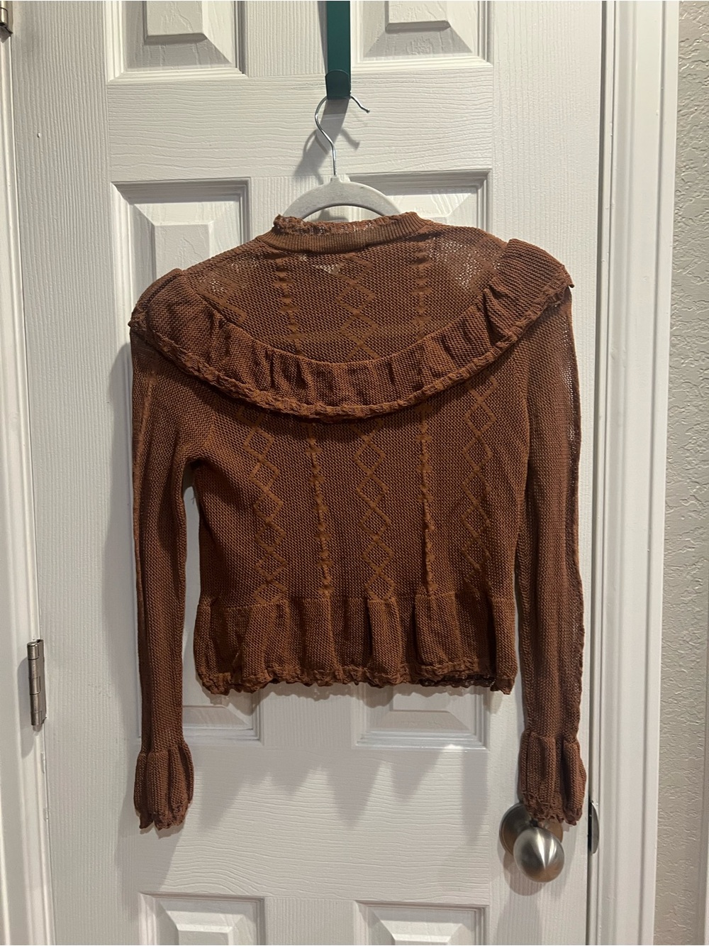 Zara Brown Sheer Ruffle Button-Front Blouse - Picture 8 of 12